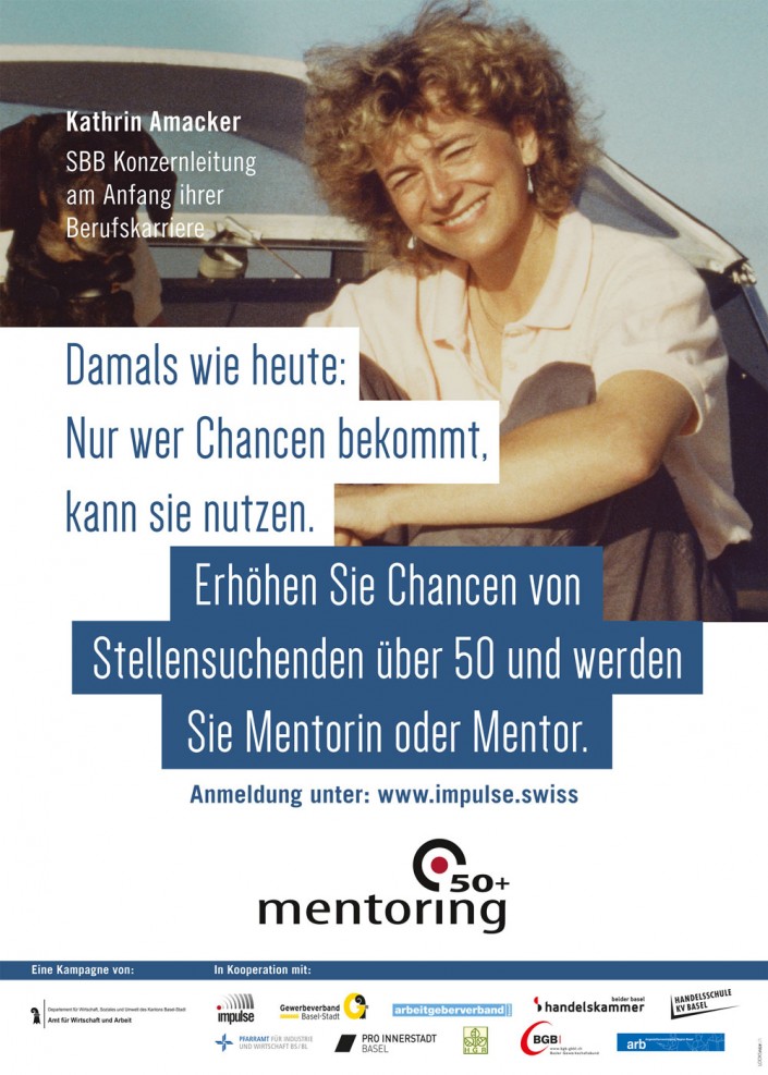 Das Foto zeigt das Plakat mit Kathrin Amacker (SBB-Konzernleitung) am Anfang ihrer Berufskarriere. 