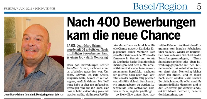 Zeitungsartikel über unser Mentoring-Angebot in 20 Minuten