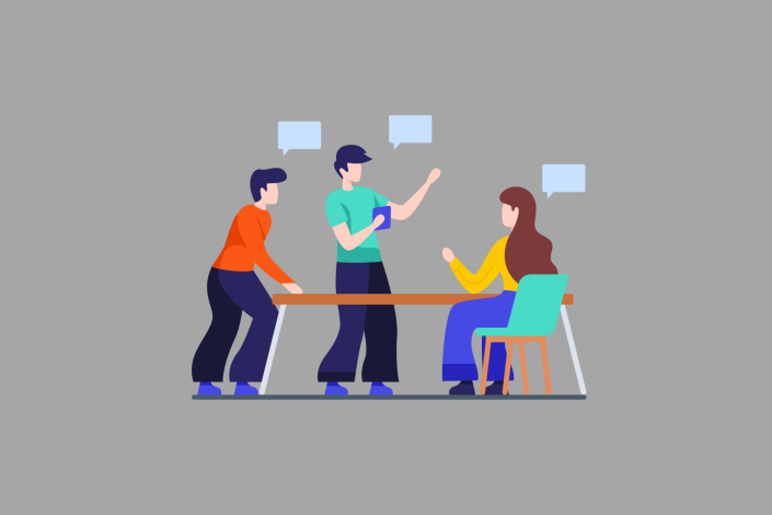 Eine Animation von einem Team, dass eine Entscheidung trifft.