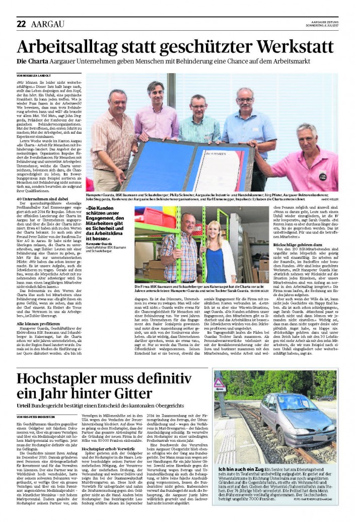 Das Foto zeigt den Artikel über die CHARTA-Lancierung in der Aargauer Zeitung